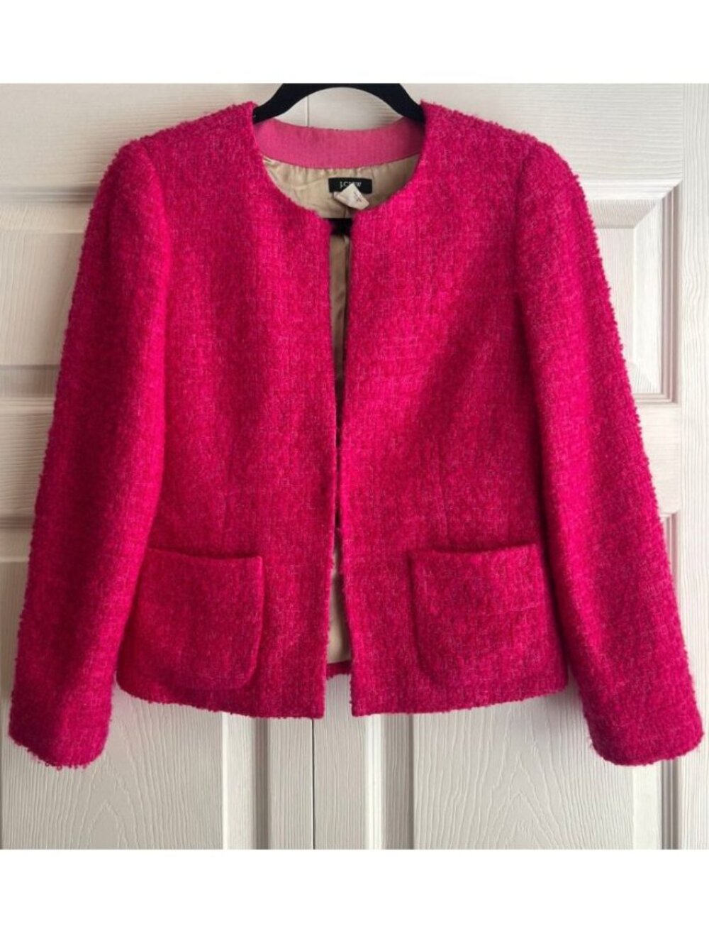J.Crew Astrid Fuchsia Magenta Pink Tweed Bouclé Jacket Blazer Size 0 XS